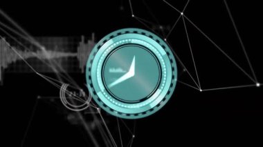 Teal yayı taraması başlatılıyor dairesel gösterge döndürme işaretçisi atımlar segmentleri görselleştiriyor veri akışını. Gelecek, teknoloji, veri, analiz, arayüz, ağ, dijital