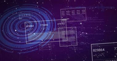 Sayılar ağı güncellerken yüzen paneller gibi görünen eş merkezli mavi halkalar. Teknoloji, veri, ağ, dijital, geleceksel, soyut, görselleştirme