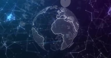 Kıtalar keskinleşirken, dönerken, düğümleri açarken ve verileri görselleştirirken dijital küre ortaya çıkıyor. Teknoloji, siber uzay, veri görselleştirme, fütüristik, ağ, yenilik, dijital