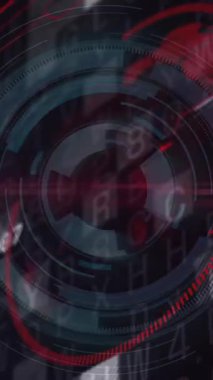 Dönen dünya ve 2019 metni ile gelecekteki dijital arayüz animasyonu. Teknoloji, veri, yenilik, siber