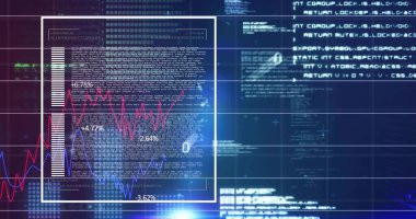 Mavi ekranda dijital arayüz gösteriliyor, yarısaydam kod paneli, morumsu mavi grafikler. Teknoloji, veri, analitik, arayüz, görselleştirme, siber uzay, gelecekçilik