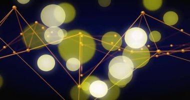 Koyu renk değişimi, sürüklenen küreler turuncu şebekeyi birbirine bağlarken, ağı görselleştiriyor. Soyut, fütüristik, teknolojik, dijital, ağ, görselleştirme, parlama