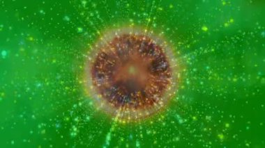 Küre ortaya çıktığında, çekirdek titreşiyor ve yeşil ya da sarı parçacıklar dışarı doğru yükselerek haleyi oluşturuyorlar. Enerji, parlaklık, soyutlama, bilim kurgu, fütüristik, dijital, parlaklık