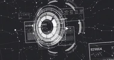 Güncelleme döngüsü için panellerin tarama biçimini güncelleyen ve dönen ana çemberin attığı beyaz segmentte. Veri görselleştirme, fütüristik, teknoloji, dijital, arayüz, soyut, yenilik