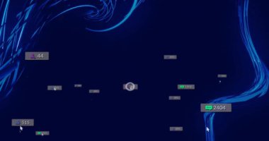 Parlayan neon mavi kurdeleler yüzen tezgahlarda büyümeyi gösteren ölçüler vurgulanıyor. Futuristik, dijital, teknoloji, analitik, veri, arayüz, yenilik