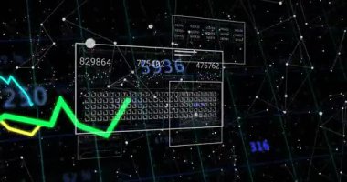 Çerçeve çarpma ve klavye ızgarasını ortaya çıkarma, sayısal etiketleri gösteren renkli trend çizgileri. Teknoloji, veri, analitik, görselleştirme, dijital, fütüristik, yenilik