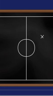 Mavi çizgili kağıt arkaplana karşı futbol strateji planının animasyonu. Spor turnuvası ve yarışma konsepti