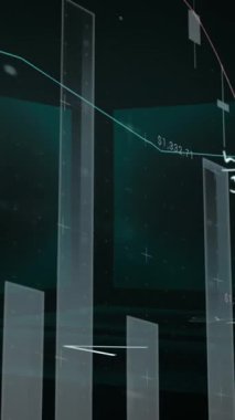 İstatistikler ve grafikler üzerinde yüzen matematik denklemlerinin ve formüllerin animasyonu. Bilim ve araştırma konsepti dijital olarak oluşturuldu