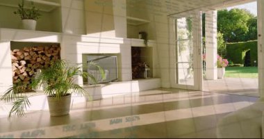 Cam kapılar üzerinde sürüklenen hesap tablosu, iç görü için kalp atışları yüzdesiyle yükselen grafiği gösteriyor. Modern, iç, minimalist, teknoloji, analitik, finans, yatırım