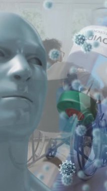 İnsan vücudunun üzerine düşen kovid 19 hücrenin animasyonu. Evrensel covid 19 salgını, bilim ve bağlantılar konsepti dijital video.