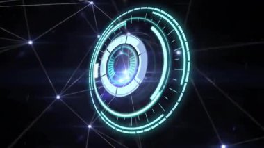 Parlayan hologram halkaları hareket halindeyken kameralar derinliği ve alevi gösteriyor. Fütürist, dijital, sürükleyici, canlı, teknolojik, soyut, yenilikçi