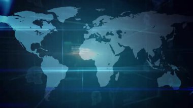 Alevler süpüren harita soluyor, veri parçacıkları genişliyor, kirişler akıyor ve küresel düğümleri birleştiren simgeler oluşuyor. Dijital, geleceksel, veri, bağlantı, ağ, teknoloji, arayüz