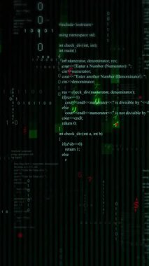 Siyah arkaplanda çağlayan yeşil dijital kod ve sembollerin animasyonu. Matris, ikili, geleceksel, bilgisayar, siber, ağ