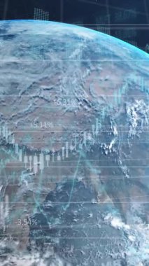 Animation of financial data processing over globe. Global business, finances, computing and data processing concept digitally generated video.