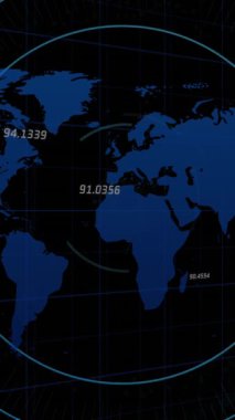 Dünya haritasında siyah arkaplanda güvenlik asma kilidi animasyonu. Siber güvenlik ve iş teknolojisi kavramı