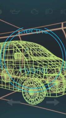Dijital arabanın üzerindeki araba panelinin animasyonu. küresel ulaşım ve dijital arayüz kavramı dijital olarak oluşturulmuş video.