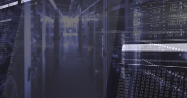 Boş sunucu koridoru görünümü şifreleme çubuğu içeri kayıyor, veri akışı şifreleme sürecini gösteriyor. Teknoloji, siber güvenlik, veri, dijital, ağ, ilerleme, fütürist