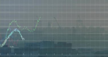 Ufuk çizgisi üzerinde kaybolan şebeke yükselen çizgi grafikleri pazar eğilimleri için çağrıları canlandırıyor. Finansal, analitik, veri görselleştirme, kentsel, modern, endüstriyel, teknolojik