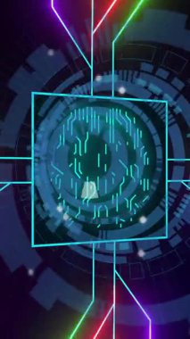 Bilgisayar sunucuları üzerinde beyin ve dijital veri işleme animasyonu. Dijital olarak oluşturulmuş küresel bağlantılar, hesaplama ve veri işleme kavramı.