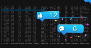 Kaydırma tablolarından başlayarak mavi simgeler yer değiştiren zaman çizelgesini canlandırıyor. Dijital arayüz, veri görselleştirme, sosyal ölçüler, animasyon grafikleri, teknoloji, ui tasarımı