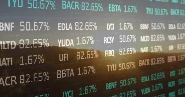 Şebeke her saniye yenileniyor ve gün batımında piyasa dalgalanmasını görüntüleyen yüzdeleri güncelliyor. Teknoloji, finans, veri, dijital, gün batımı, ufuk, analiz