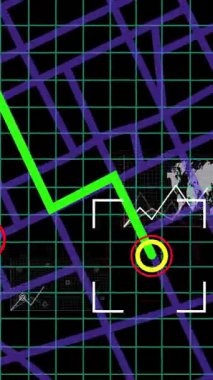 Siyah arkaplan üzerinden finansal veri işleme animasyonu. Küresel finans, iş, bağlantılar, hesaplama ve veri işleme kavramı dijital olarak oluşturulmuş video.