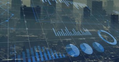 Izgara esneme, çizgi grafiği, yükselen çubuklar, dolduran turtalar, veri göstermek için süpüren halka. Veri analizleri, görselleştirme, bilgi grafikleri, dijital arayüz, gösterge paneli, geleceksel