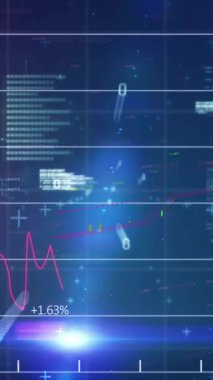 Karanlık arka planda finansal veri işleme sisteminin animasyonu. Küresel finans, iş, bağlantılar, hesaplama ve veri işleme kavramı dijital olarak oluşturulmuş video.