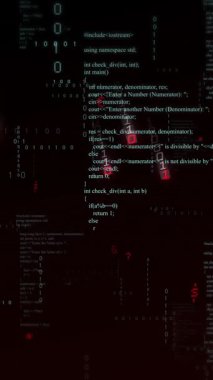 Karanlık arkaplan animasyonunda dijital matris, ikili kod ve veri akışı oluşturuluyor. Teknoloji, sanal, fütüristik, siber uzay, ağ