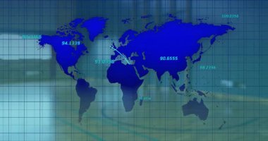 Harita görünüyor, takım arkadaşları spor teknolojisindeki uçuş kemerleriyle senkronize geçiş yapıyor. Dijital, küresel, bağlantı, takım çalışması, atletik, yenilik, hareket
