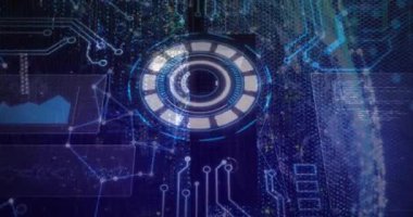 Holografik dairesel arayüz veri darbesiyle titreşiyor ve dönüyor. Sistem taraması için paneller ortaya çıkıyor. Halka, ekran, torpido, veri, ağ, ağ, ağ, ağ