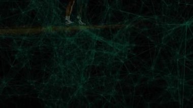 Erkek oyuncu kırmızı top ile yanan kalas üzerinde salyalarını akıtıyor, deniz mavisi kaplama ile spor becerilerini teşvik ediyor. Basketbol, atlet, stüdyo, platform, hareket, ağ, ışıklandırma