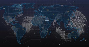 Gelen veri noktalı haritayı etkinleştiriyor, çizgileri takip ediyor, işaretler ekliyor, analiz için satırları birbirine bağlıyor. Küre, gösterge paneli, görselleştirme, analitik, izleme, coğrafi, hatlar