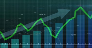 Izgara gösterge paneli arayüzü, ok, sayısal etiketlerde çubuk ve yeşil çizgi çizim değerleri gösteriliyor. Analizler, veriler, görselleştirme, gösterge paneli, büyüme, yenilik, finans