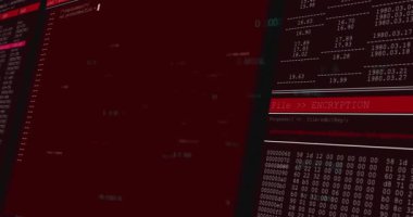 Kırmızı arayüz çift katlı terminalde kayıyor ve yakınlaştırma büyüyü ve dalga biçimini gösteriyor. Şifreleme, şifreleme, siber güvenlik, veri, kod, ikili, adli