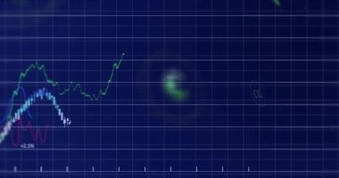 Çizgiler ve enerji ikonları yüzerken pazar eğilimlerini gösteren izler ortaya çıkıyor, grafikler büyüyor. Gösterge paneli, ızgara, şamdan, grafik, çizgiler, neon, animasyon