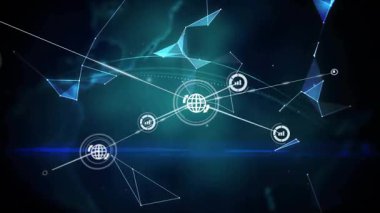 Karanlık dijital uzay, küresel ağı ortaya çıkaran üç boyutlu küreye bağlanan parçacıkları gösteriyor. Gelecek, teknoloji, bağlantı, yenilik, soyut, sanal, dijital