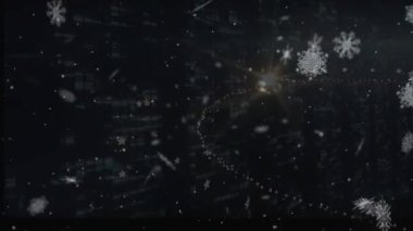 Süzülen kar tanecikleri solmadan önce parlayan spiral şeklinde kıvılcımlar besler. Fantezi, kış, animasyon, soyut, şenlikli, dijital, görselleştirme