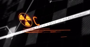 Parmaklıkların hizalanması, WPX 'in UYARI' ya dönüştürülmesi ve eylemin teşvik edilmesiyle oluşan radyasyon sembolü görünümde dönüyor. Tehlike, alarm, dijital, güvenlik, uyarı, siber güvenlik, uyarı sistemi