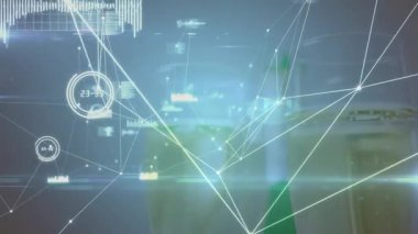 Görünüşü ve nabzı zayıf, çizgiler iki paket servis bardağında birleşiyor, yeşil çizgileri gösteriyor. Hud, dataviz, infographic, network, devre, dalga formu, lensler