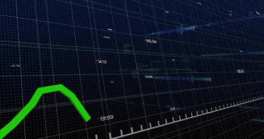 Yeşil çoklu çizgi sol taban çizgisine giriyor, alçalıyor, geri gidiyor ve ızgarada tırmanıyor. Ölçeği gösteriyor. Neon, zaman serisi, gösterge paneli, analiz, finans, dijital, holografik