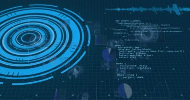 Mavi halkalı HUD 'u aktive etmeye başla. Titreşiyor, dönüyor. Kod kaydırıyor, canlı verileri gösteriyor. Arayüz, radar, eşmerkezli, gösterge paneli, ızgara, parçacıklar, kabarcıklar