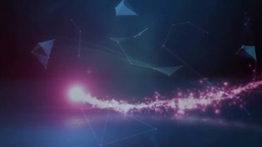 Pembe-beyaz parçacık ortaya çıkıyor. Atış izleri oluşuyor, ağ küresini oluşturuyor ve çemberin etrafını çemberle çeviriyor. Dijital, fütüristik, parlak, soyut, teknoloji, yenilik, bilim