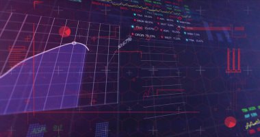 Gösterge panelinde morumsu ızgara gösteriliyor, beyaz eğriyi tutuyor, düğümleri ve% etiketleri yakıyor. Çizelge, analitik, bilgi, fütüristik, neon, altıgen, parlayan çizgiler
