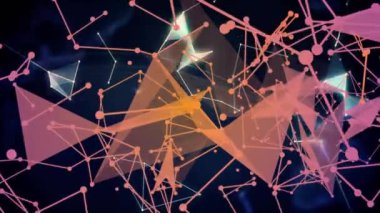 Işık dalgası kıvılcımlar saçıyor ve üçgenler oluşuyor ve hizalanıyor. Verileri gösteren noktalı küre ortaya çıkıyor. Neon, dijital, soyut, geometrik, yarı saydam, yanardöner, siber uzay