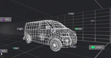Gelen uyarılar başladı, rozetler ortaya çıktı ve kablo karavanın etrafında çoğaldı, çatışmayı gösteriyor. Araç, sunum, 3D, teknoloji, ızgara, sanal, ui
