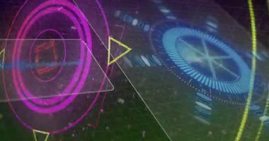 Sol halka kümesinin ortaya çıkması halkaları döndürür, döndürür, yayar, ışın yayar, veri için ayarlama yapar. Neon, geleceksel, holografik, arayüz, ızgara, devre, şeffaf