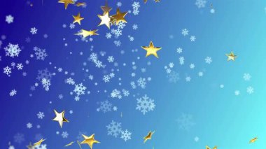 Sol üstteki giriş kar tanesi ve altın yıldız kümesinin düşüşünü, sürüklenişini, şenlik sahnesi yaratmasını sağlıyor. Flakes, konfeti, yıldızlar, gradyan, hareket, parallax, soyut