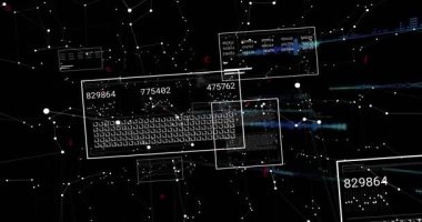 Klavye ızgara paneli, gelen veriler ölçümleri gösteren çizgiler oluşturduğu için verileri döndürüyor ve güncelliyor. Siber uzay, görselleştirme, soyutlama, holografik, kafes, ağ, akış