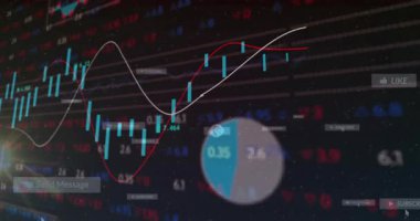 Canlı yem ferahlatıcı, mumlar cyan çubuklar oluştururken beyaz kırmızı çizgiler kesişiyor, eğilimleri gösteriyor. Gösterge paneli, finans, analitik, görselleştirme, pazar, şamdan, hareket